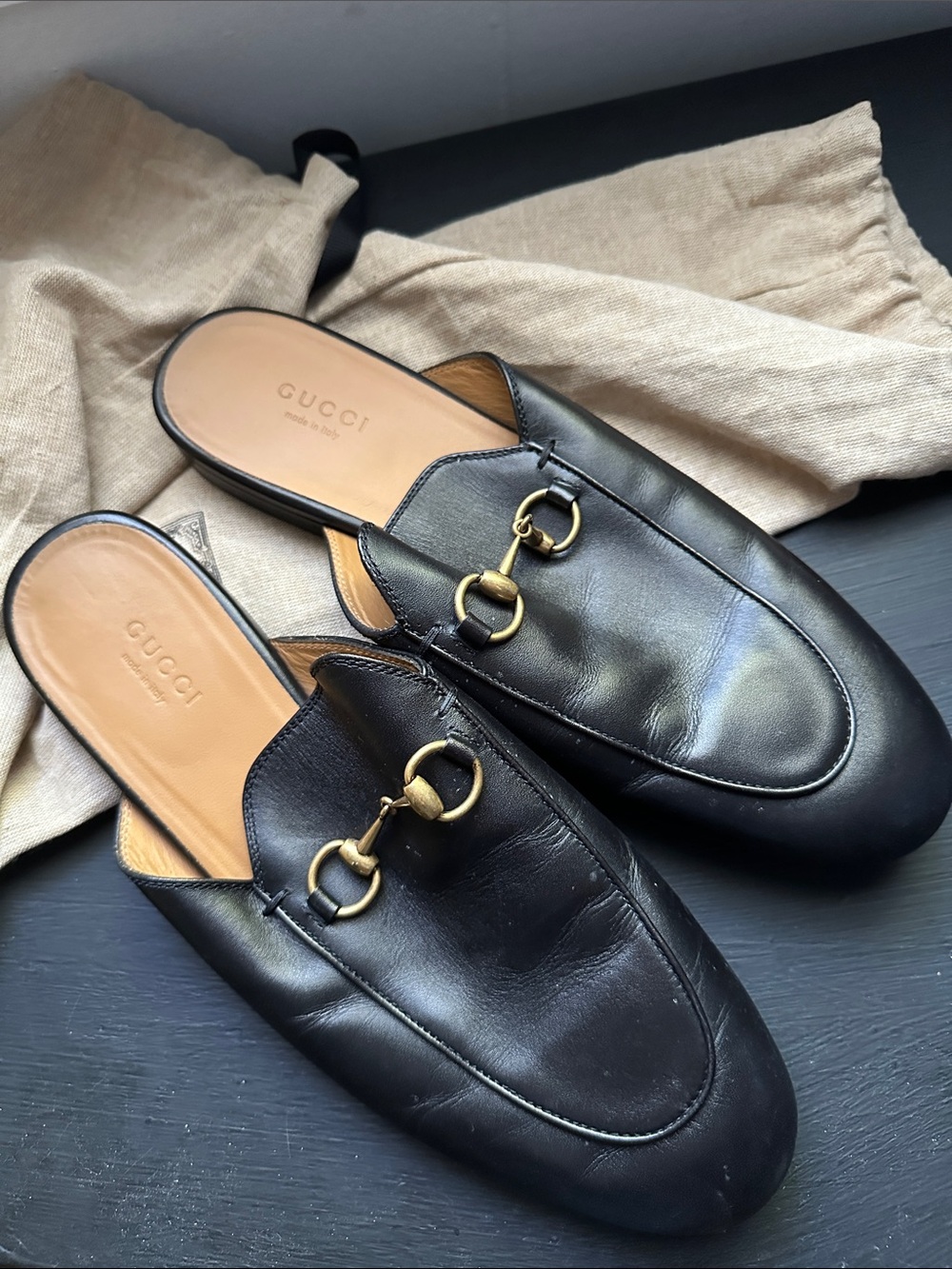 Gucci Black Leather Horsebit Mule Slides - Picture 2 of 3